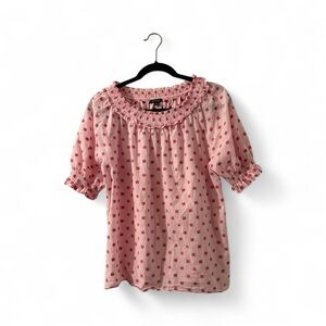 Ann Taylor Pink Floral Smocked Top, Medium